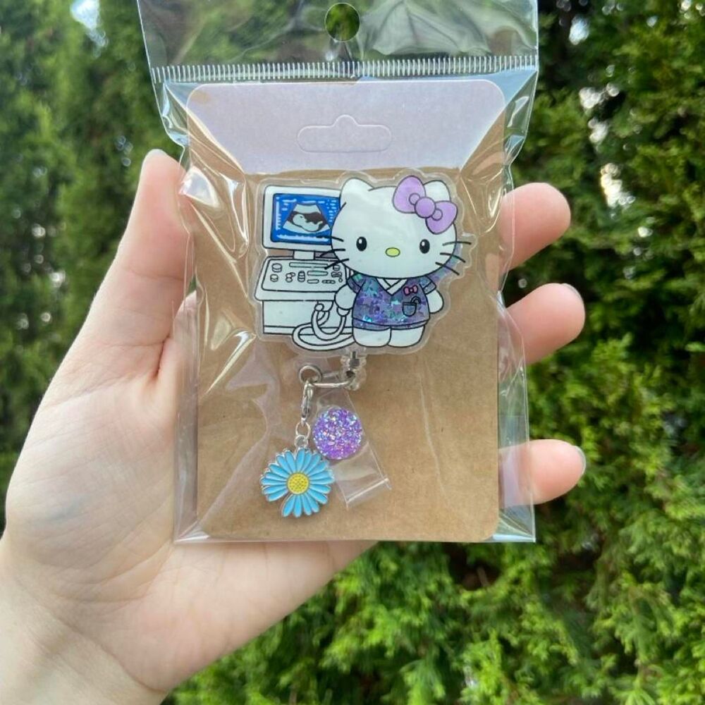 Ultrasound Hello Kitty Shaker Badge Reel - Alligator Clip